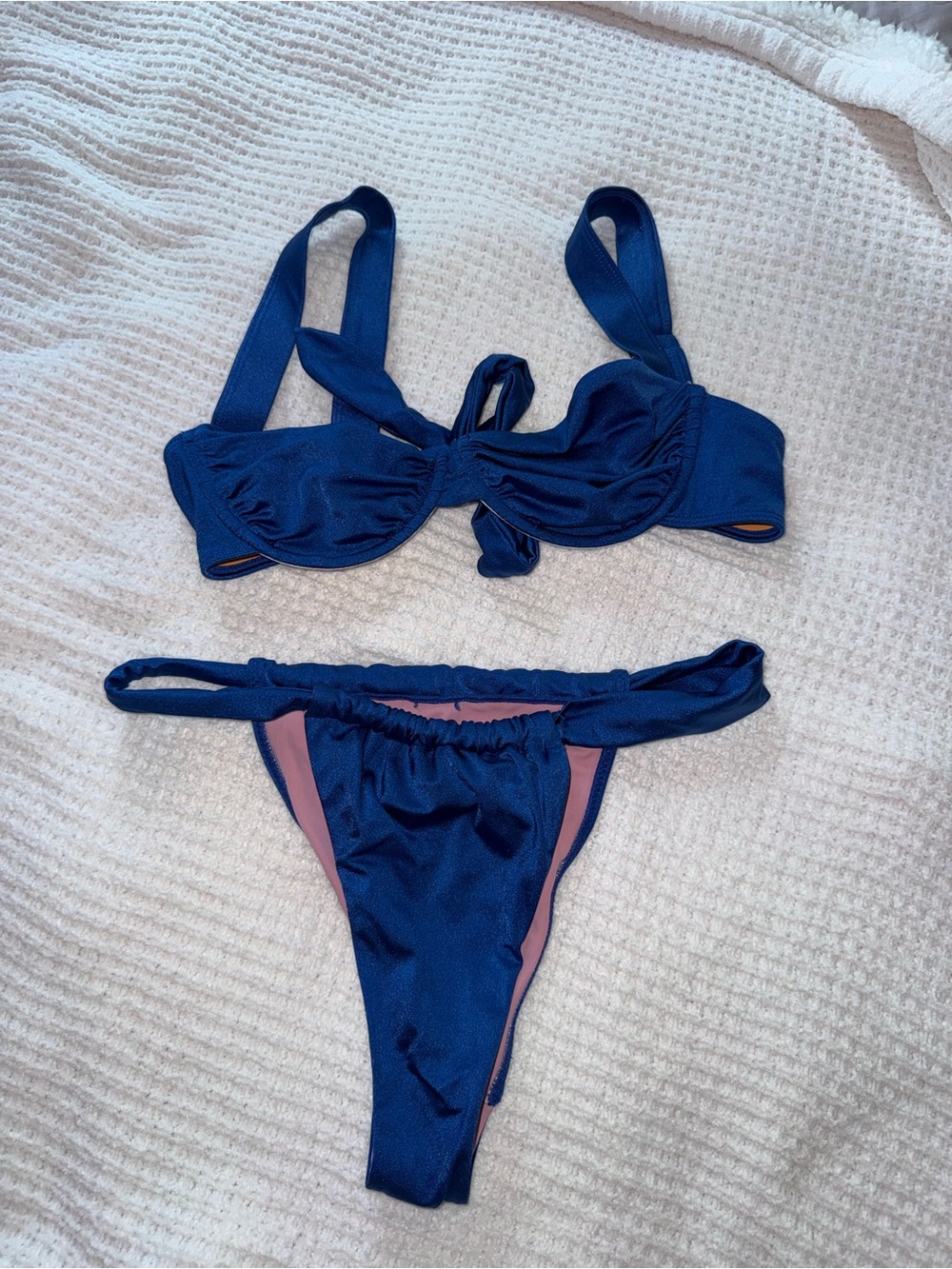 Navy Blue Two-Piece Tie-Front Bikini Set